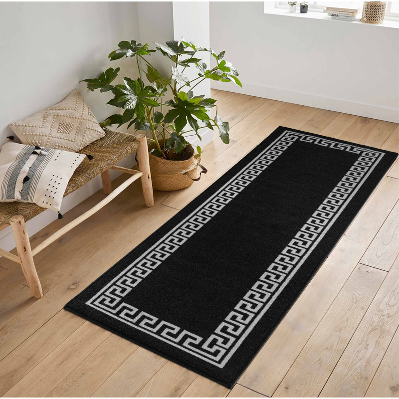 Rampzipoor Non-Slip Geometric Indoor Doormat, Runner 80 x 300cm, Black