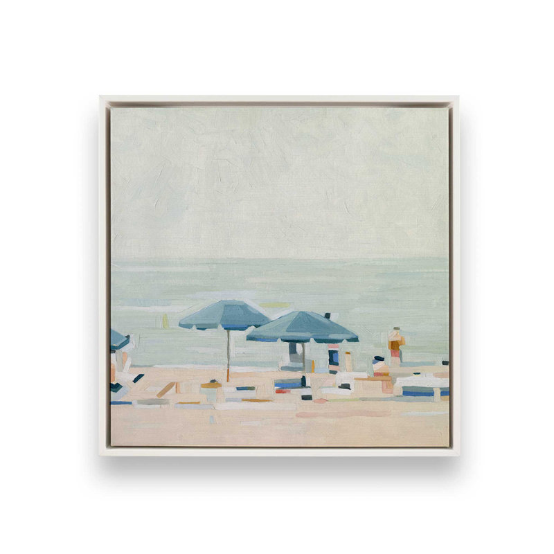 Seaside Umbrella Harmony I Rolled Canvas Print,, 12.75" H x 12.75" W x 1.75" D, Opaque White Floater Framed, 1
