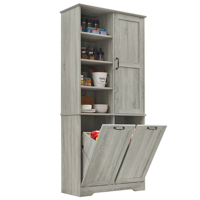Armoire de rangement pour salle de bain avec portes, tiroirs et panier à linge inclinable, style autoportant, finition chêne | Idée de cadeau