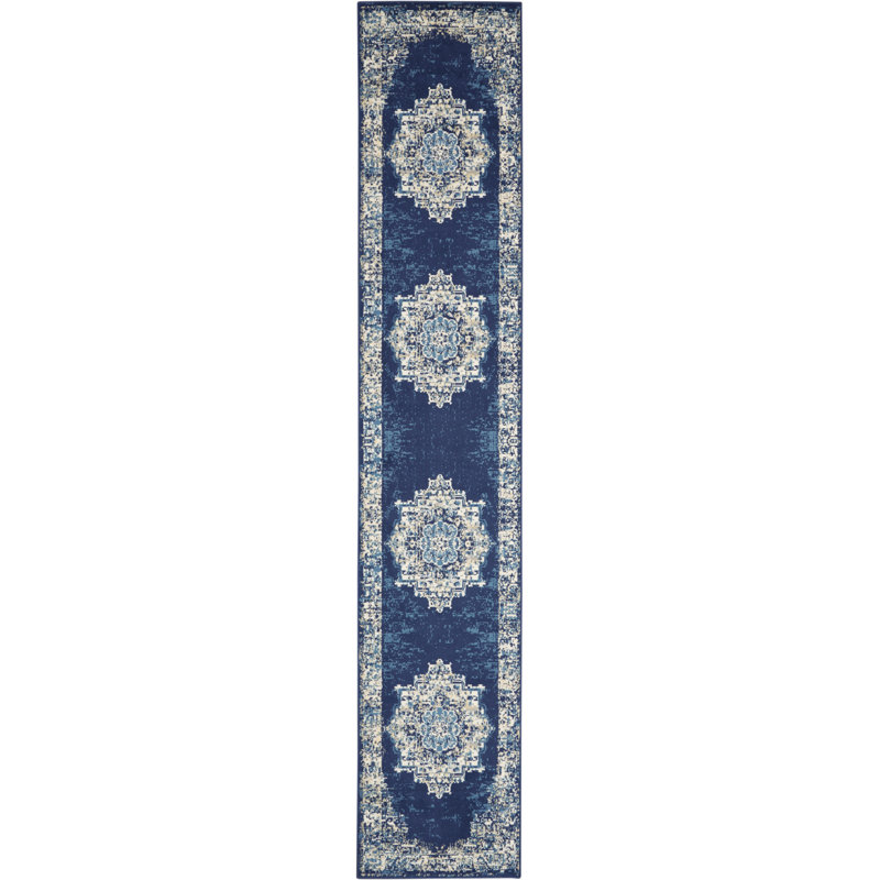 Burnie Oriental Blue/White Area Rug, Runner 2'3" x 12'