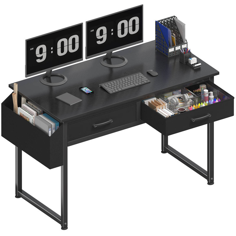 Writing Desk With Drawers Computer Table Vanity Desk, 31.1" H x 39.4" W x 17.7" D, Black