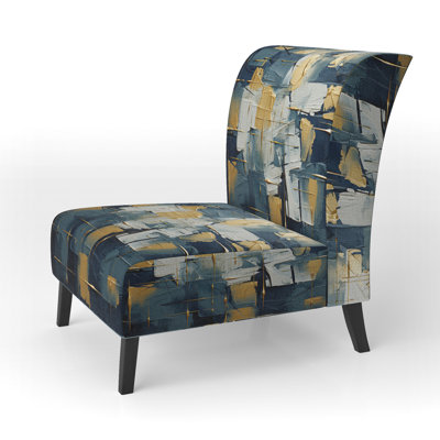 Comfort Of Glory Abstract Expressionism Blue I - Upholstered Contemporary Slipper Chair, Abstract Art Accent Chair