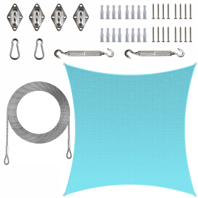 Toile d'ombrage carrée avec ensemble de quincaillerie et cordes Colourtree, Turquoise, 12 pi x 12 pi