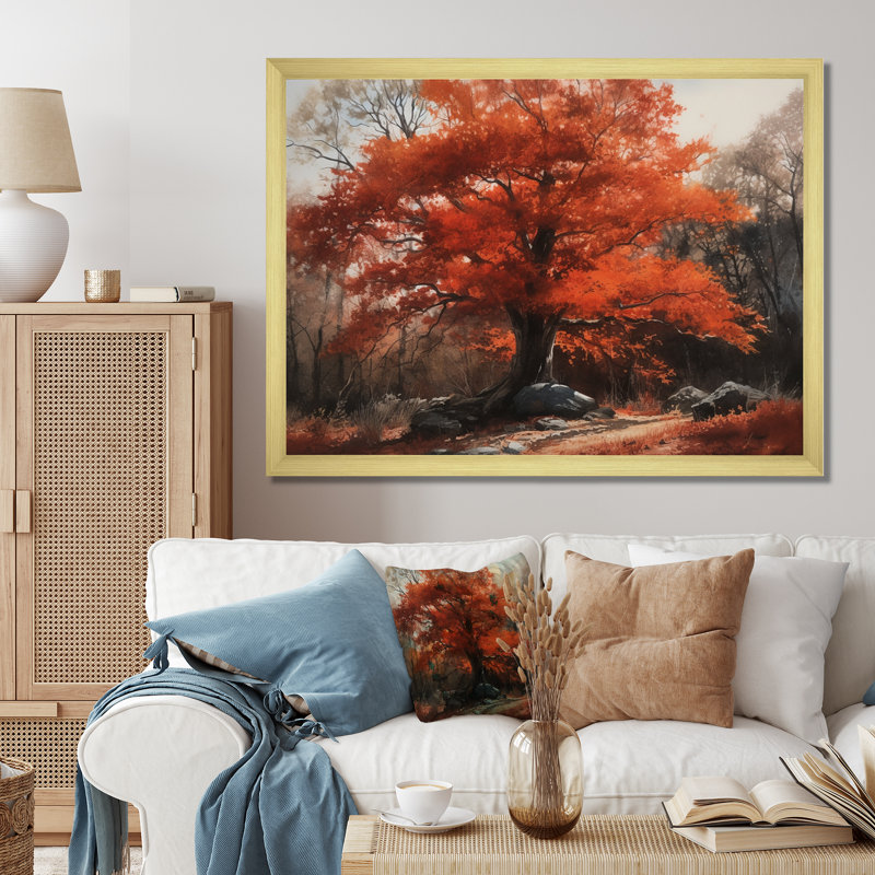 «Fall Foliage Tree In The Woods III», art mural floral, H 12 po x l 20 po x P 1 po, Cadre doré
