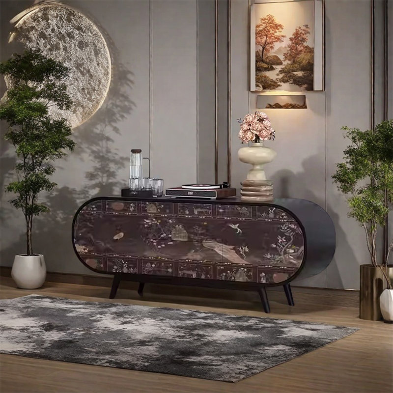 Buffet en noyer avec 2 portes et 2 tiroirs, Noir, noir, noir, noir
