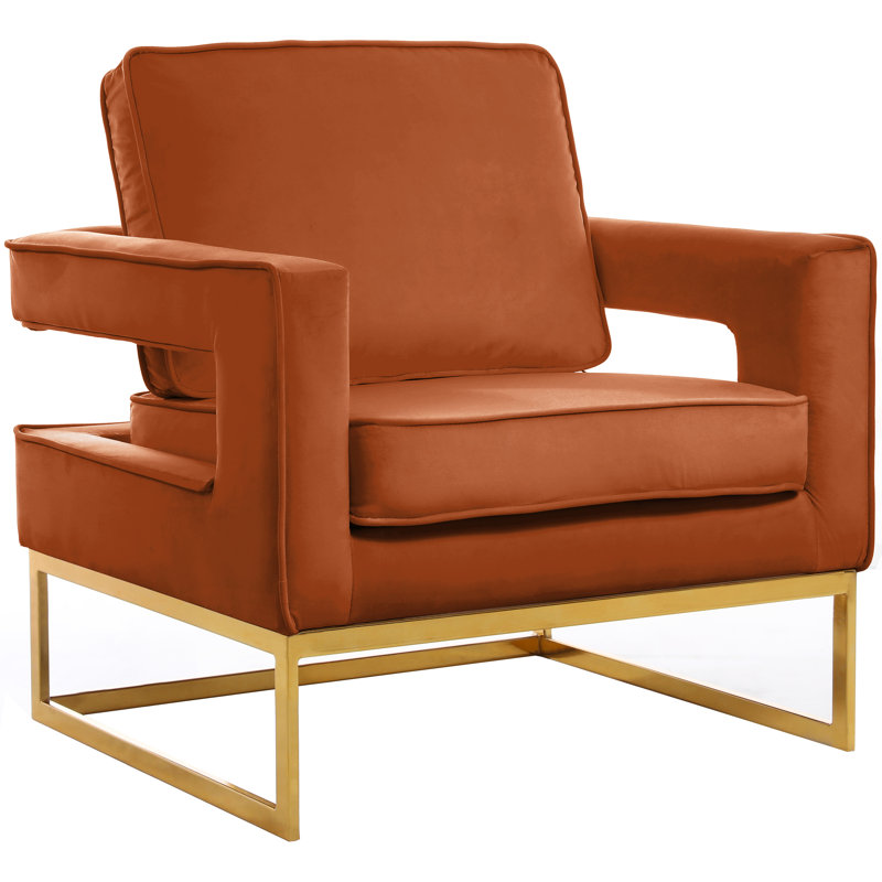 Binghamton Velvet Armchair, Gold, Cognac Velvet