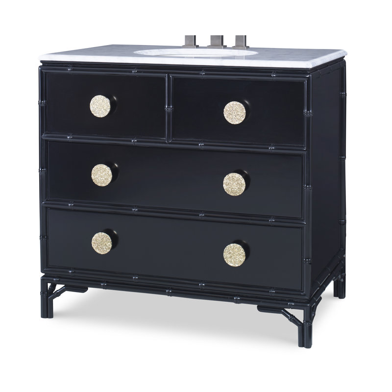 Black Bamboo 38'' Single Bathroom Vanity with Marble Top