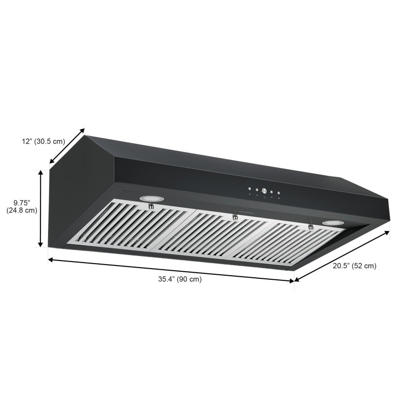 Ancona Stainless Steel 440 CFM Ducted (Vented) Under Cabinet Range Hood with Mesh Filter, Black