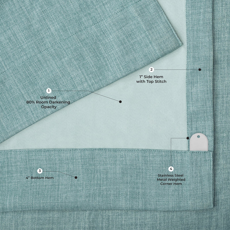 Oneridge Room Darkening Faux Linen Single Curtain Panel, 50" W x 108" L, Sea Thistle