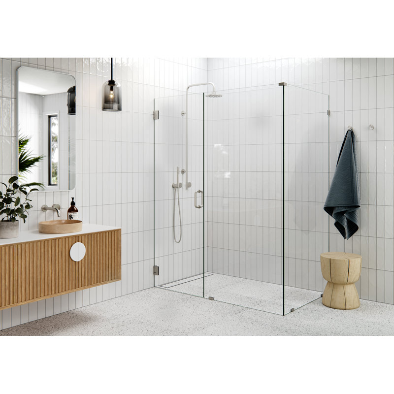 Illume 60 in. x 34 in. x 78 in. 90-degree Fully Frameless Wall Hinged Glass Shower Enclosure, Brushed Nickel