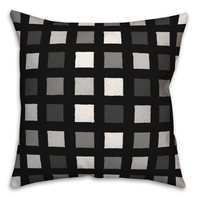 Plaid Outdoor Reversible Throw Pillow, Noir, H 18 po x l 18 po