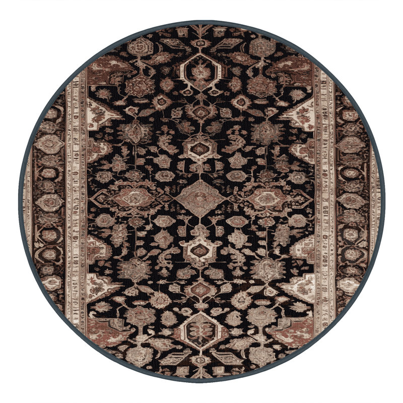 Machine Washable Persian Brown Area Rug, Round 8' x 8'