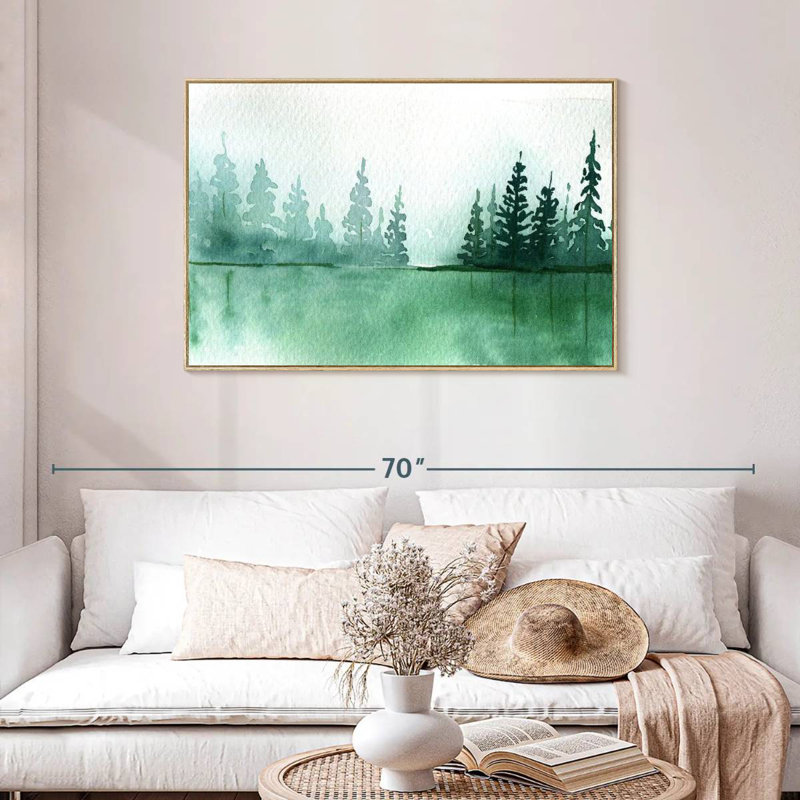 Silhouette de pin, Cadre flottant en bois naturel, 43 po x 29 po