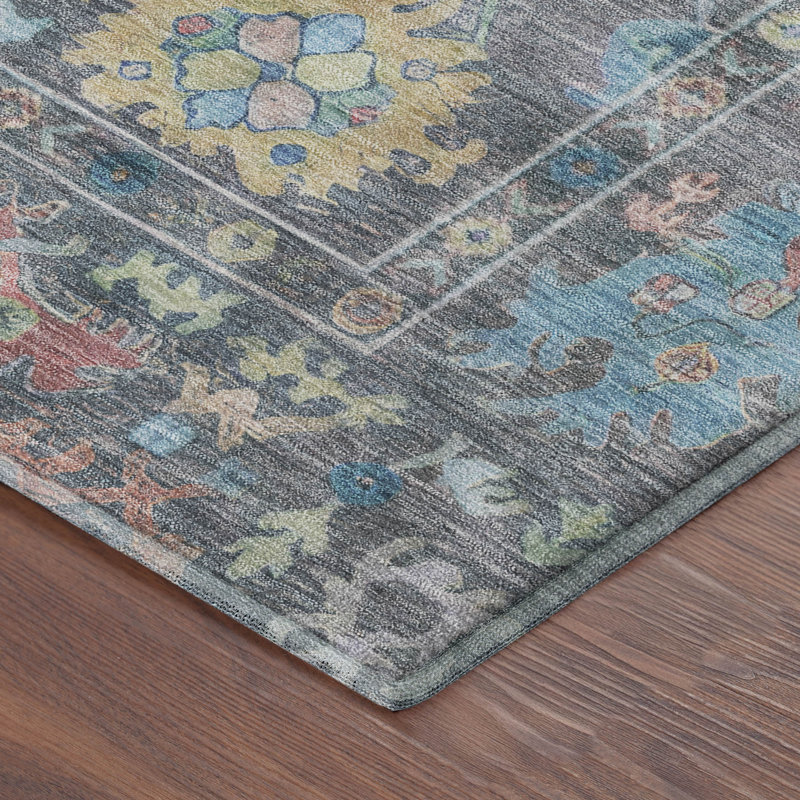 Premium Machine Washable Mayfield AMF2234 Global Rug, Teal, 5' x 7'6"