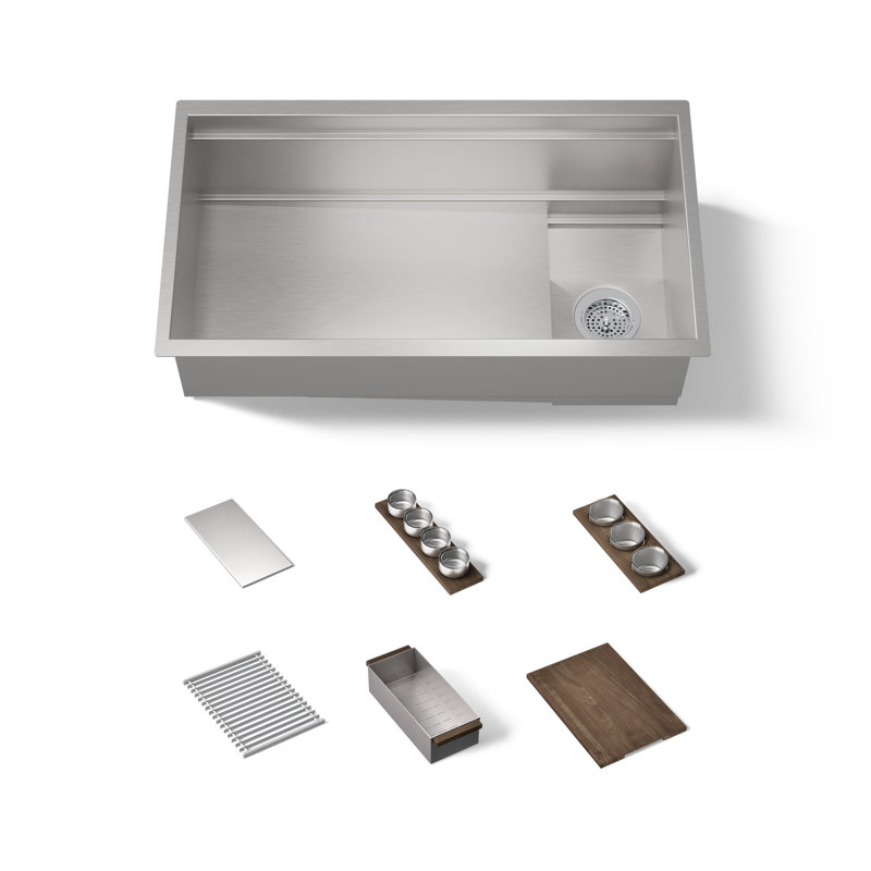 Synthos 33-3/4" Undermount Single-Bowl Workstation Kitchen Sink, Walnut