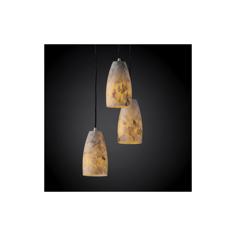 Luminaire suspendu à trois lumières albâtre rocks, Noir mat, Cylindre conique haut