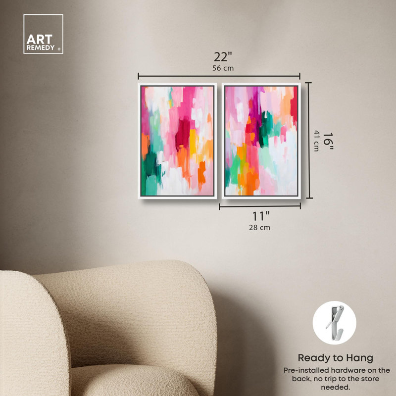 Ensemble de décorations murales Modernes, "Dynamic Expressions Duo" par Art Remedy, cadre blanc, 10 x 15, H 16 po x l 11 po