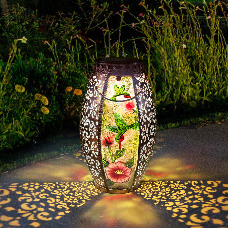 13.7" Solar Lanterns Outdoor Hanging Light Hummingbird  LED Glass Light