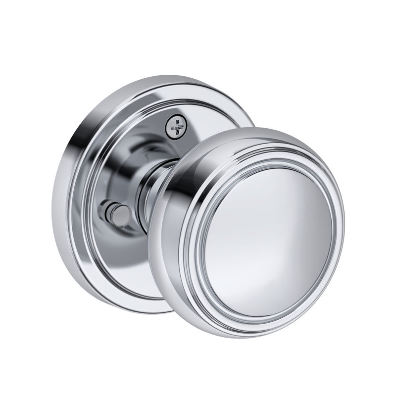 Bremerton Privacy Knob with Stepped Round Rose in Lifetime (PVD) Polished Brass, Polished Chrome