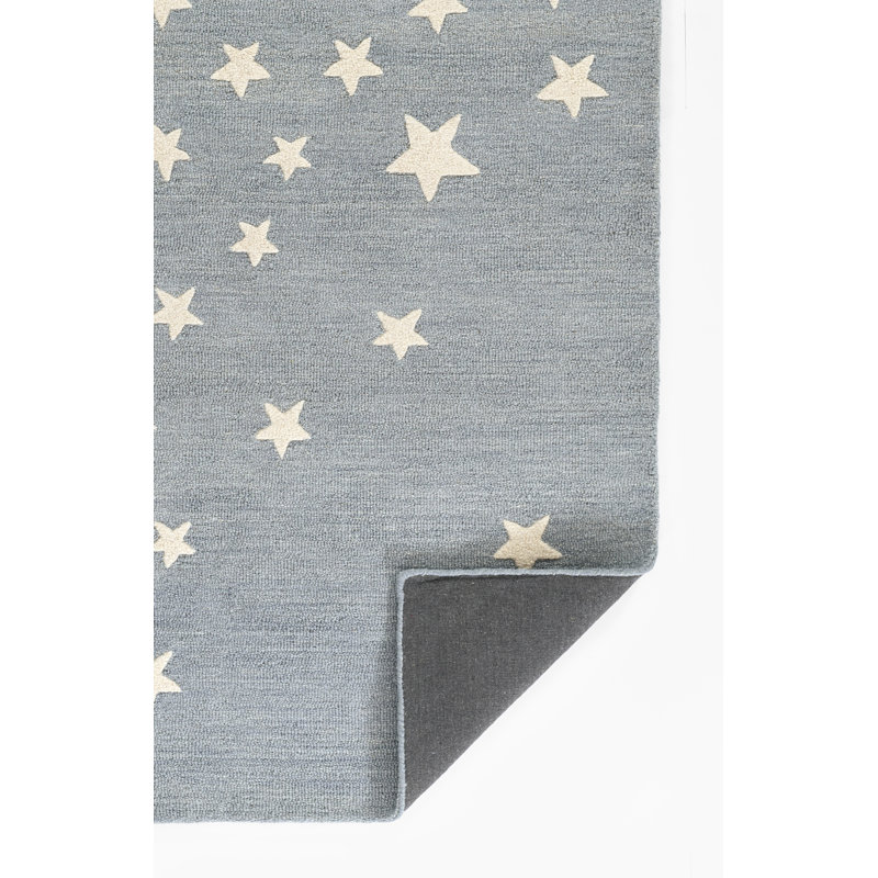 Tapis rond Lola en laine tuftée à la main, motif lune et étoile bleue, 152 x 152 cm, Circulaire 5 pi x 5 pi