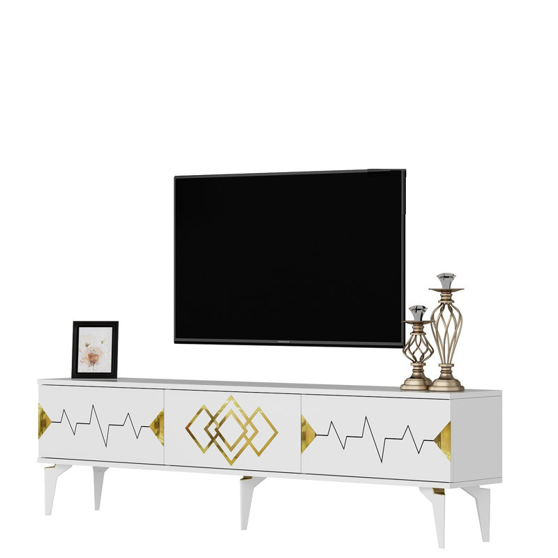 Burkinshaw Unfinished TV Stand for TVs up to 78", White/Gold
