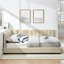 Structure de lit tapissier capitonné, structure de canapé-lit avec dossier et accoudoirs confortables, lit pour chambre à coucher, salon, velours-993868384
