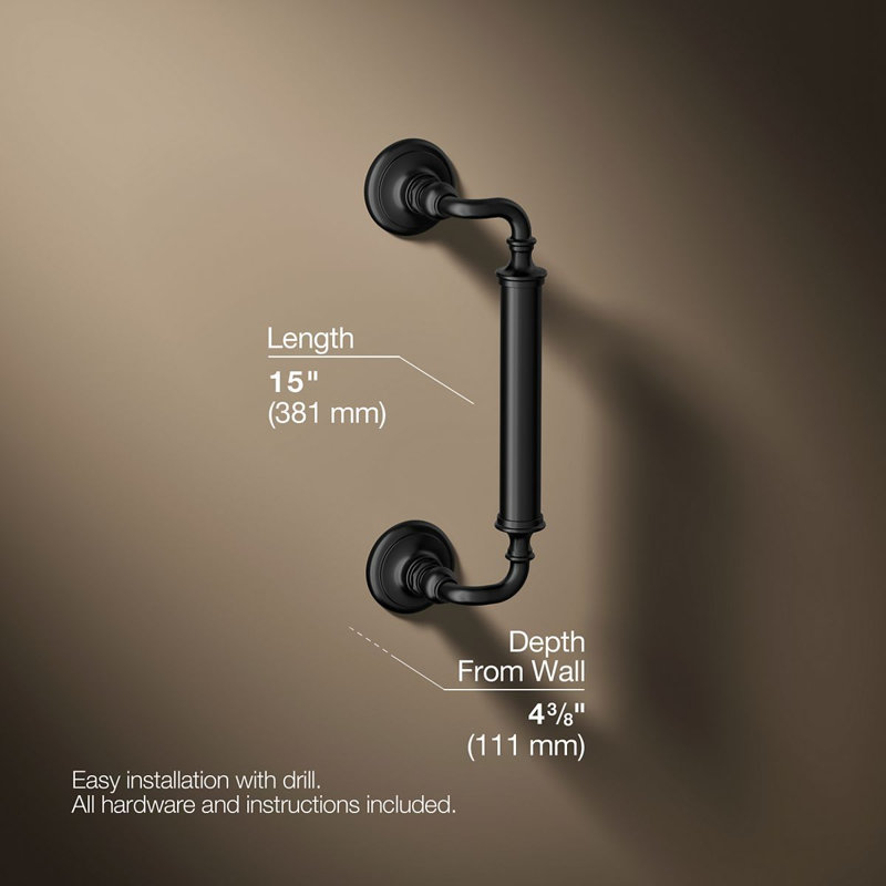 Kohler Artifacts Grab Bar, 12"W, Matte Black