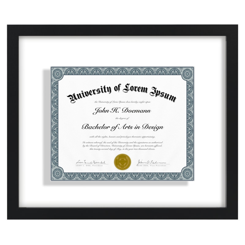 Saylem 12.5" x 15" Floating Picture Frame for Certificates and Diplomas - Black