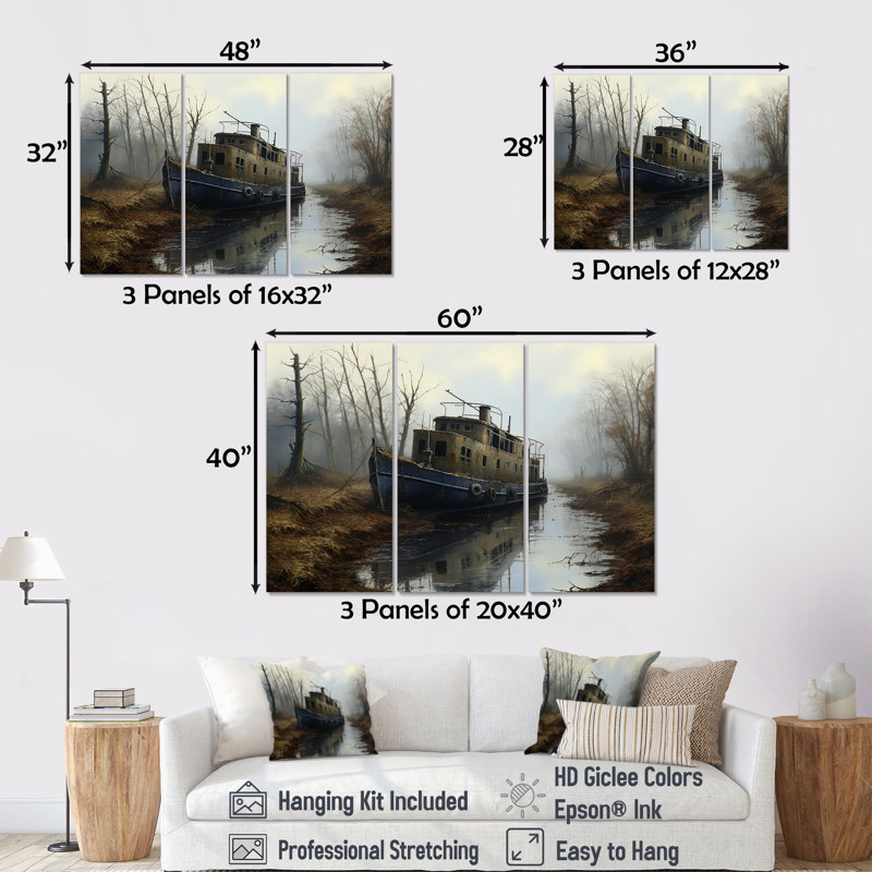 Amalea - Ensemble de salon d'art mural bateau, Toile tendue, H 32 po x l 48 po x P 1 po