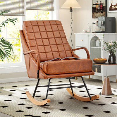 Rocking Chair Faux Leather Armchair For Nursery Mid Century Modern Recliner Upholstered Accent Comfy Lounge Rocking Chair For Bedroom,Living Room by Vecelo
