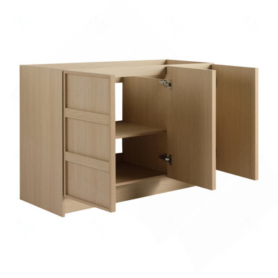 Armoire de salle de bain autoportante en contreplaqué en chêne 48 po avec 3 portes à fermeture en douceur Dune