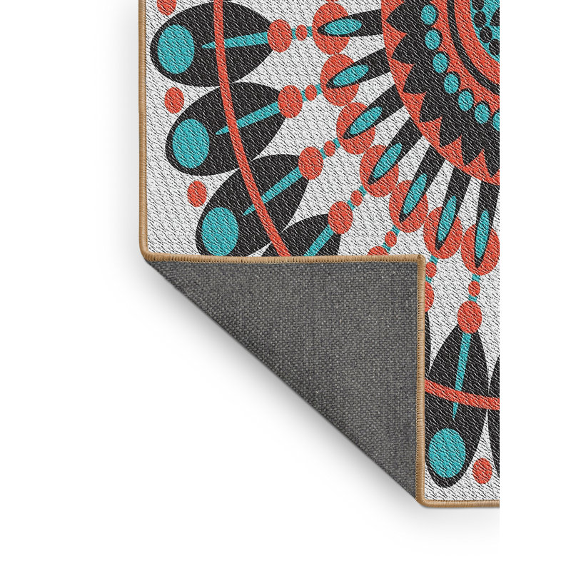 Laine tissée à la main et polyester turquoise/gris/orange Tapis décoratif, Rectangle 7 pi x 10 pi