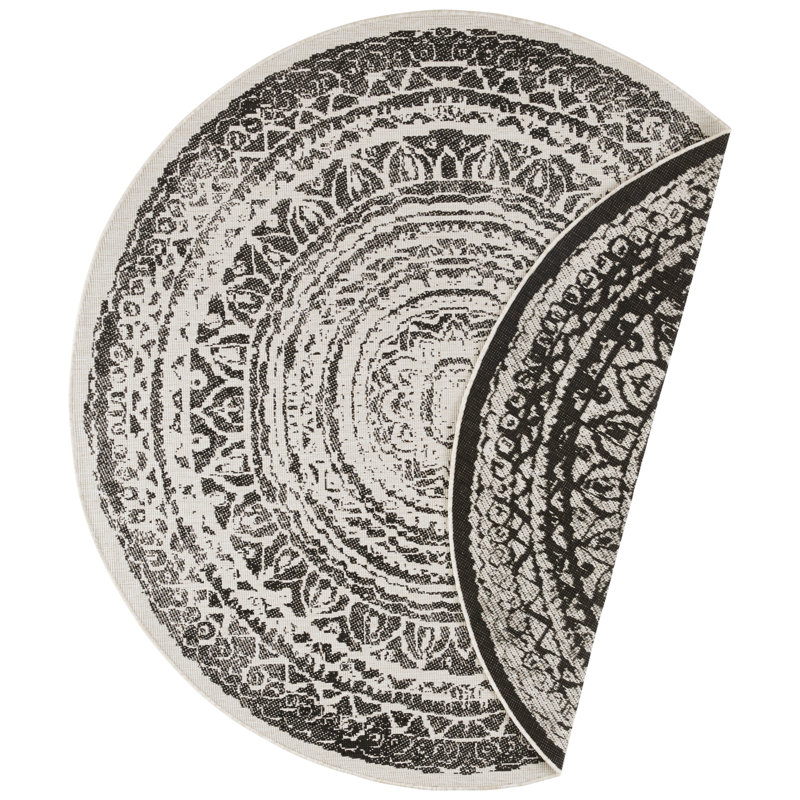 Rosica Flatweave Black Rug, Round 140 cm