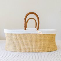 Badger Basket Natural Moses Basket with Hood and Brown Polka Dot