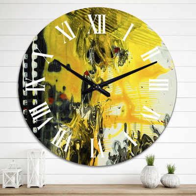 Jaune jaune noir et blanc liquide Art X - horloge murale moderne