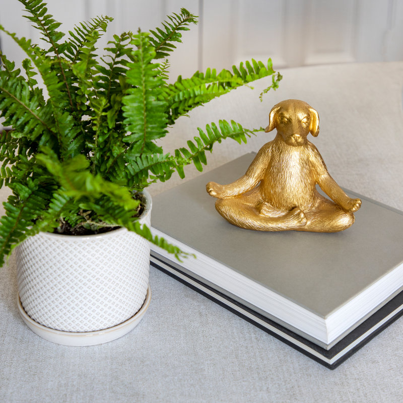 Meditating Dog Figurine - Polyresin Decorative Accent with Textured Detail, Gold