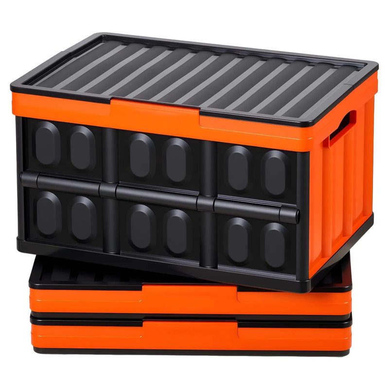 Bacs de rangement pliables en plastique avec couvercles, 3 paquets de 45l, caisses de rangement pliables empilables avec poignées, capacité de 44 lb par bac, contenants robustes, paniers peu encombrants, pour l'organisation à la maison