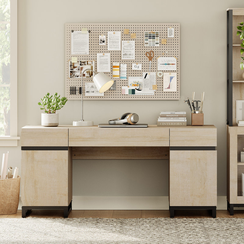  Home Office Furniture Set: 59" Executive Desk With Charging Station And Storage Cabinet, Two 72" Tall Bookcase With 3 Tiers And 4 Cabinets, Modern Computer Desk And Shelf For Work Study