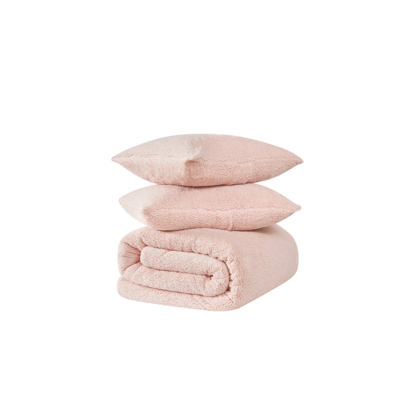 Brooklyn Loom Marshmallow Sherpa Comforter Set, Queen Comforter + 2 Standard Shams, Pink