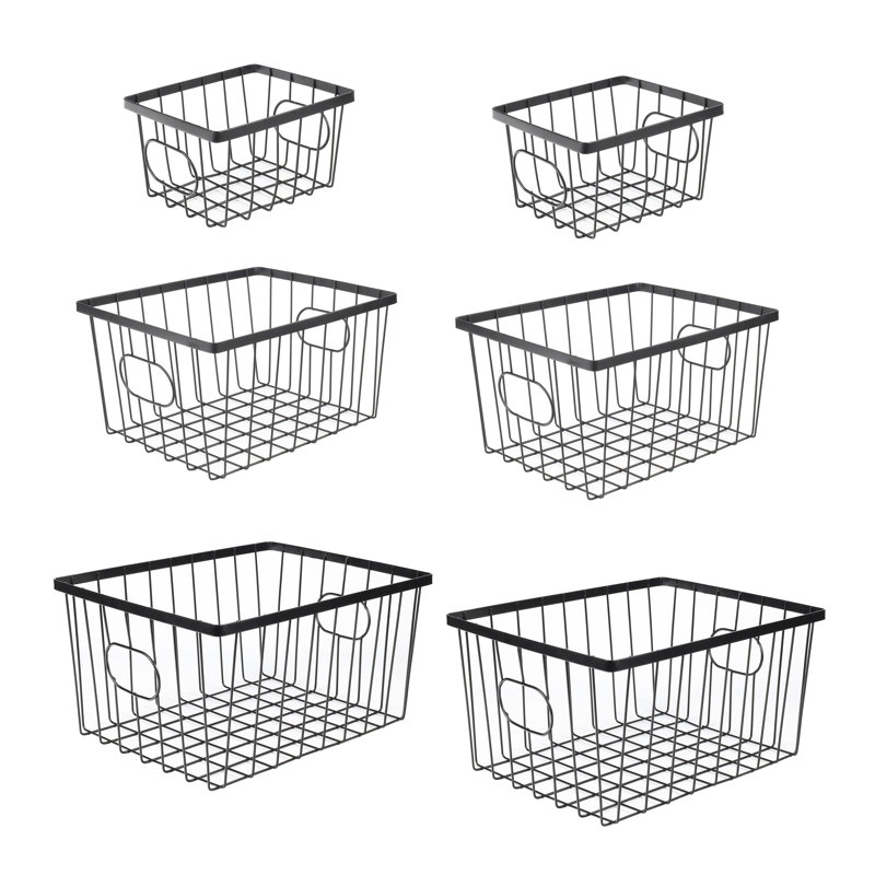 Camden Vintage Industrial Handmade Wire Metal Nesting Storage Baskets (Set of 6), Black