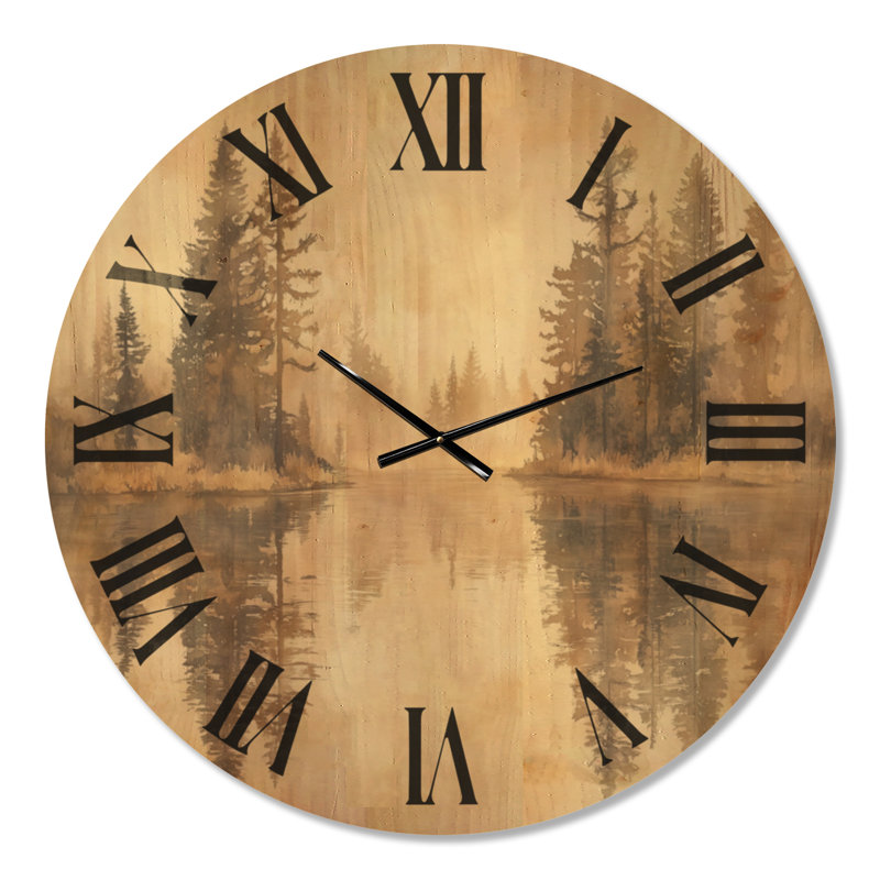 Très grande horloge murale Woodland Wood - Forest at the Lake, Oversized