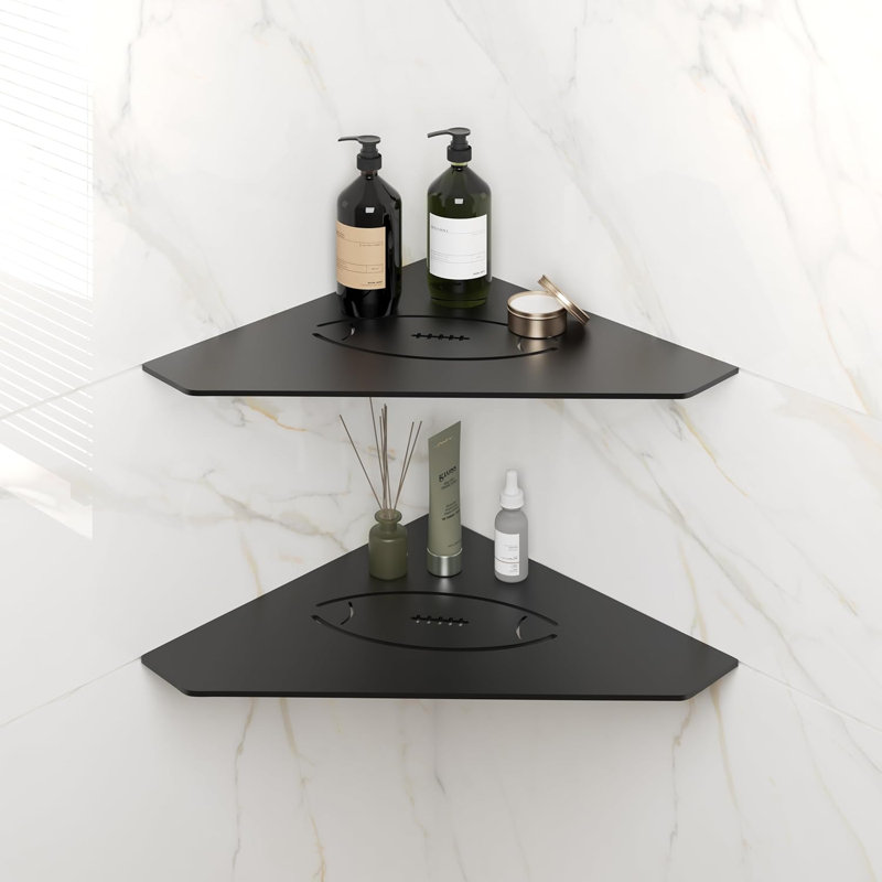 Paquet de 2 tablettes de douche encastrées pour murs carrelés Ferdy, organisateur de rangement de salle de bain flottant sans perçage, chariot de douche en acier inoxydable 304 avec drainage efficace