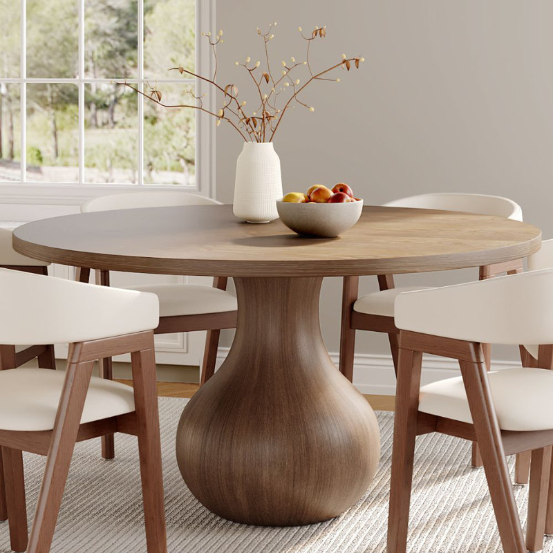 Round Dining Table For 4/6/8, 29.52"H x 59"L x 59"W