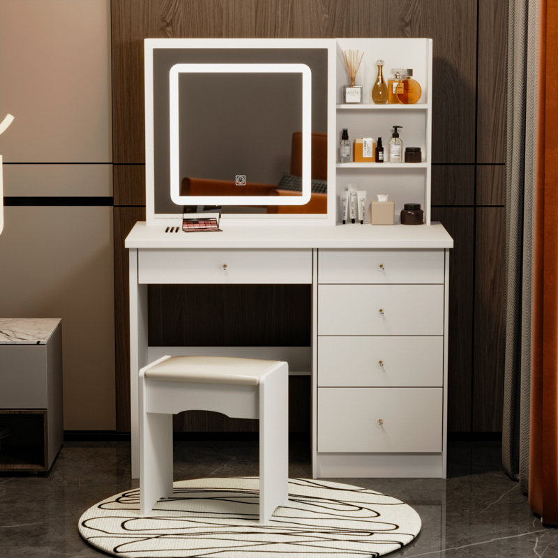 Ensemble coiffeuse avec tabouret et miroir Brienne