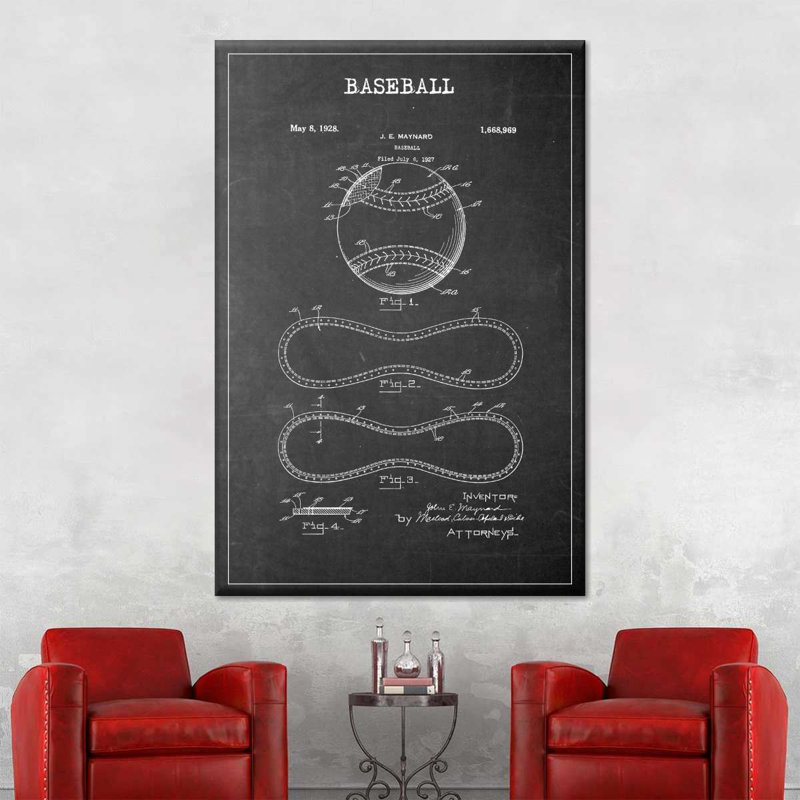 Baseball BW, brevet sur toile, H 8 po x l 12 po x P 1 po