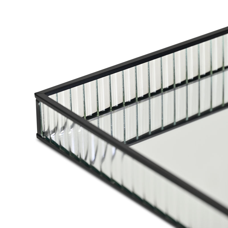 Plateau rectangulaire en verre cannelé Veldra, H 1,3 po x l 11 po x P 7,75 po, Noir, noir, noir, noir