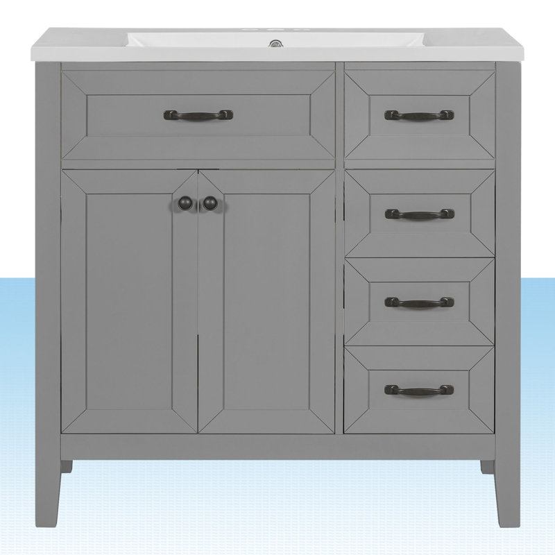 Ensemble de meuble-lavabo simple 36 po Jermey, Gris, Noir mat