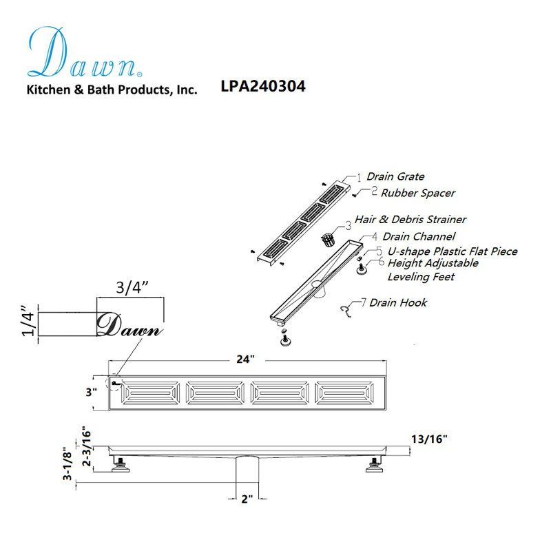 24 Inch Long Stainless Steel Linear Floor Shower Drain