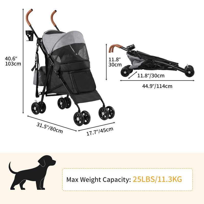 Foldable Pet Stroller, Grey