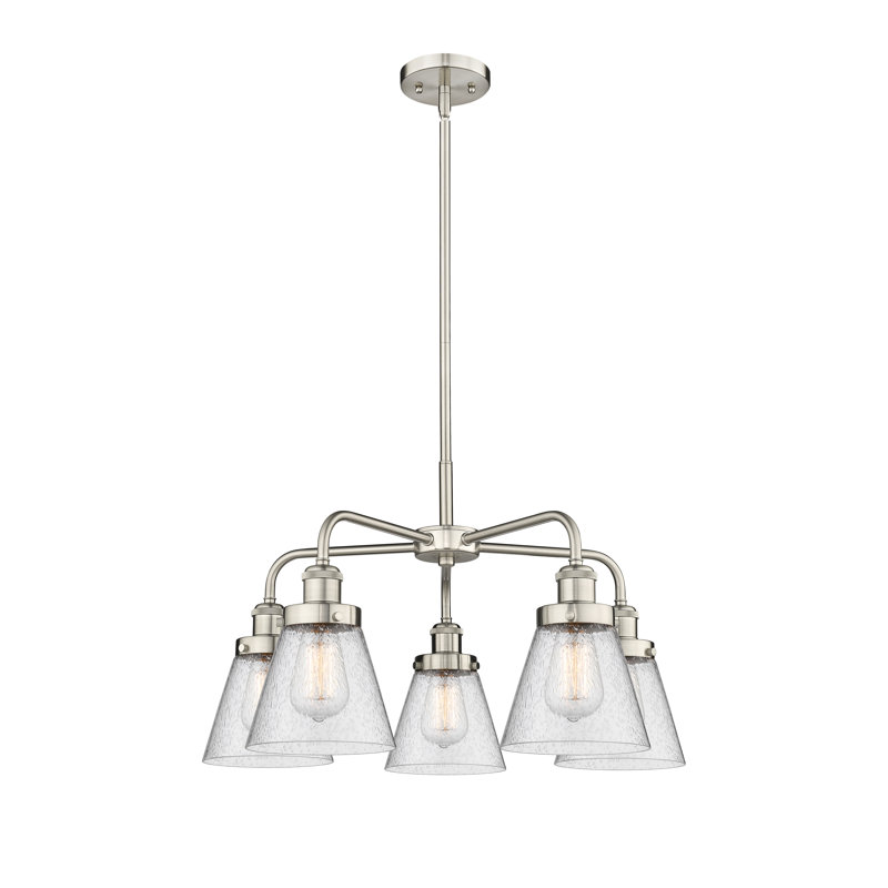 Cone 5 Light Stem Hung Chandelier, Seedy, Satin Nickel